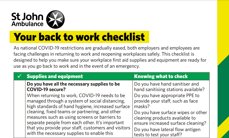 Back to work checklist