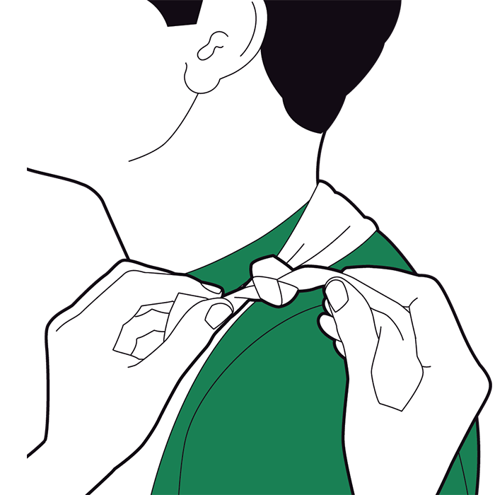 Elevation sling - tie two ends together in reef knot above collar bone