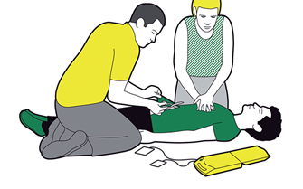 Using a defibrillator - switch it on and remove clothing