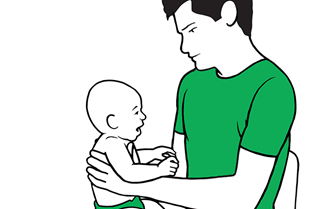 Baby croup first aid - sit the child on your knee and support their back