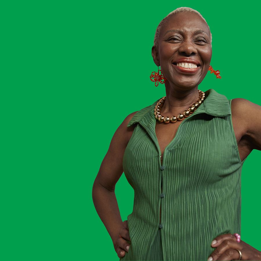 Woman in green top smiling