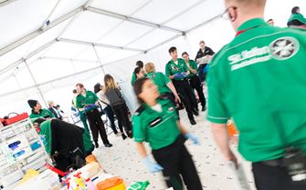 A busy treatment centre at a half marathon