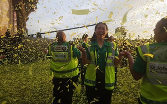 Volunteers in confetti