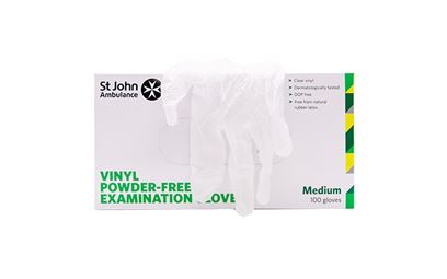 Box of 100 Medium St John Ambulance Vinyl Powder-Free Gloves Box of 100 Medium St John Ambulance Vinyl Powder-Free Gloves