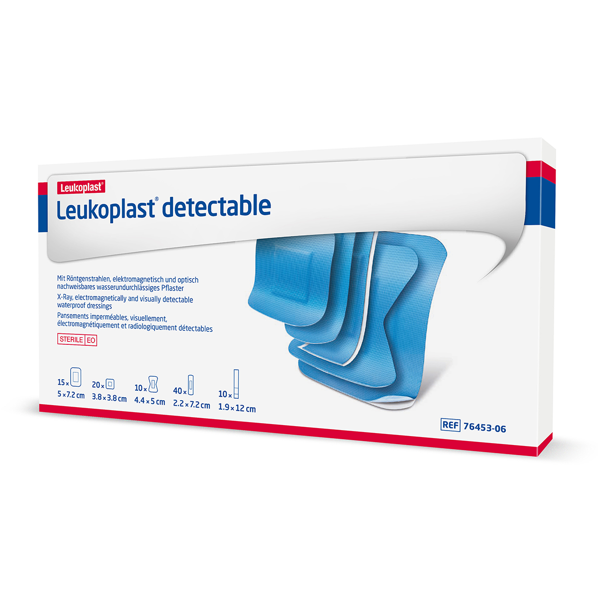 Pack of 95 Assorted Sizes Leukoplast Blue Detectable Plasters