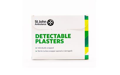 Pack of 100 7.5cm x 2.5cm St John Ambulance Blue Washproof Detectable Plasters Pack of 100 7.5cm x 2.5cm St John Ambulance Blue Washproof Detectable Plasters